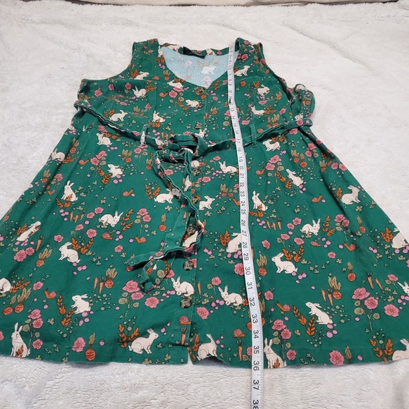 Modcloth Emerald Green White Bunny Floral Spring Linen Dress XL Cottage Eclectic - Picture 7 of 9